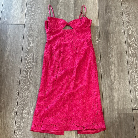 Bardot Dresses & Skirts - Bardot Hot Pink Lace Midi Slip Dress